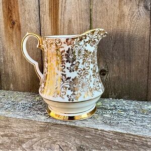 Vintage Royal Windsor Porcelain Creamer White Gold Flowers 50th Anniversary